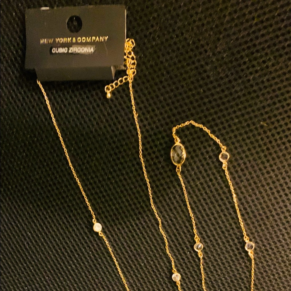 NY&Co. Goldtone Long Necklace with Cubic Zirconia & Clear Stones